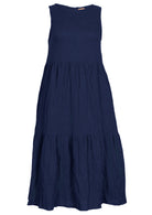 Three tiered sleeveless double cotton dress in dark blue