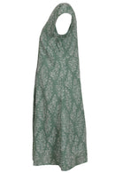 Side mannequin photo of cotton above knee dress with cap sleeves. 