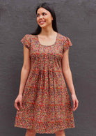 Woman wearing Tulsi Dress Wild Spice Indian print cotton sundress