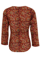 Long sleeve cotton blouse in earthy red floral print 