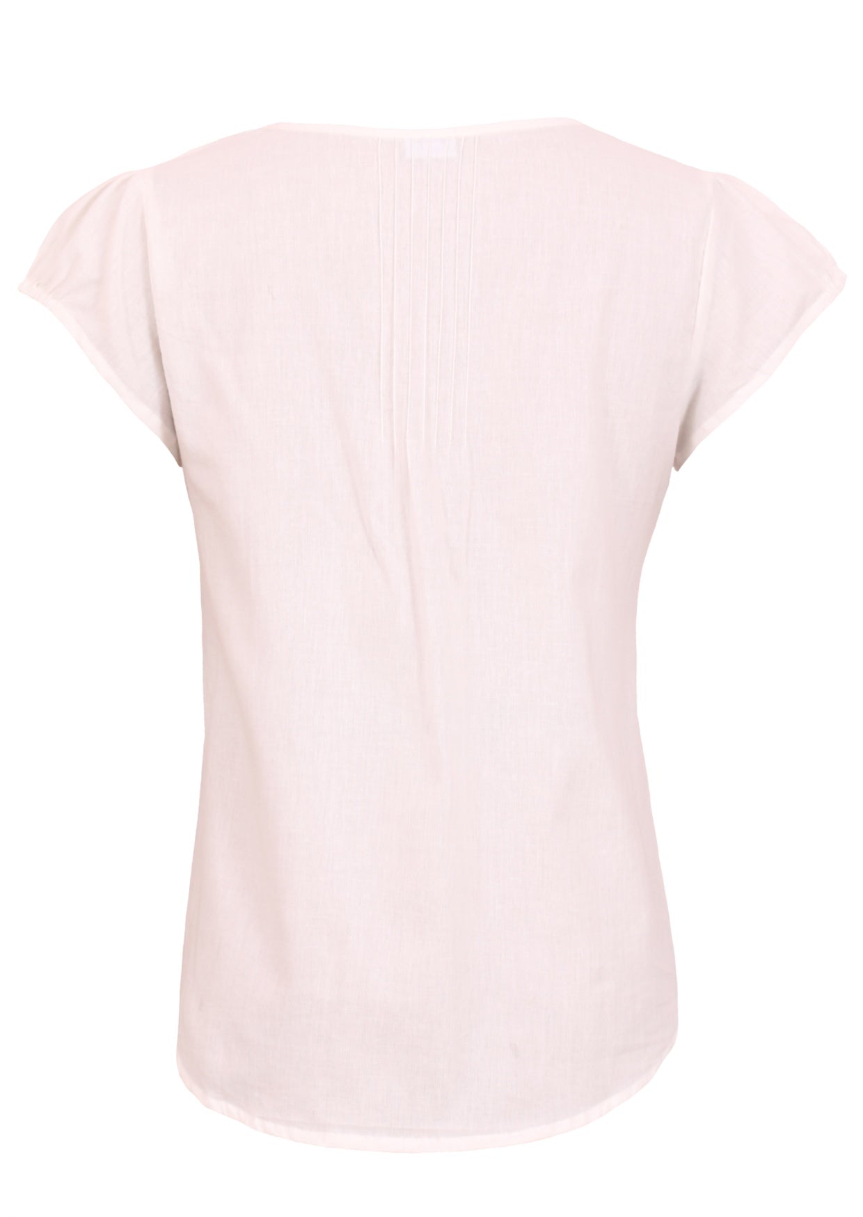 100% cotton short sleeved top in natural white with tiny pleated details at centre of the back.