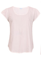Natural White 100% cotton short sleeve top with scoop neckline and tiny pleated detail across the bust.