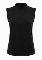 Black mock turtleneck sleeveless soft stretch rayon top