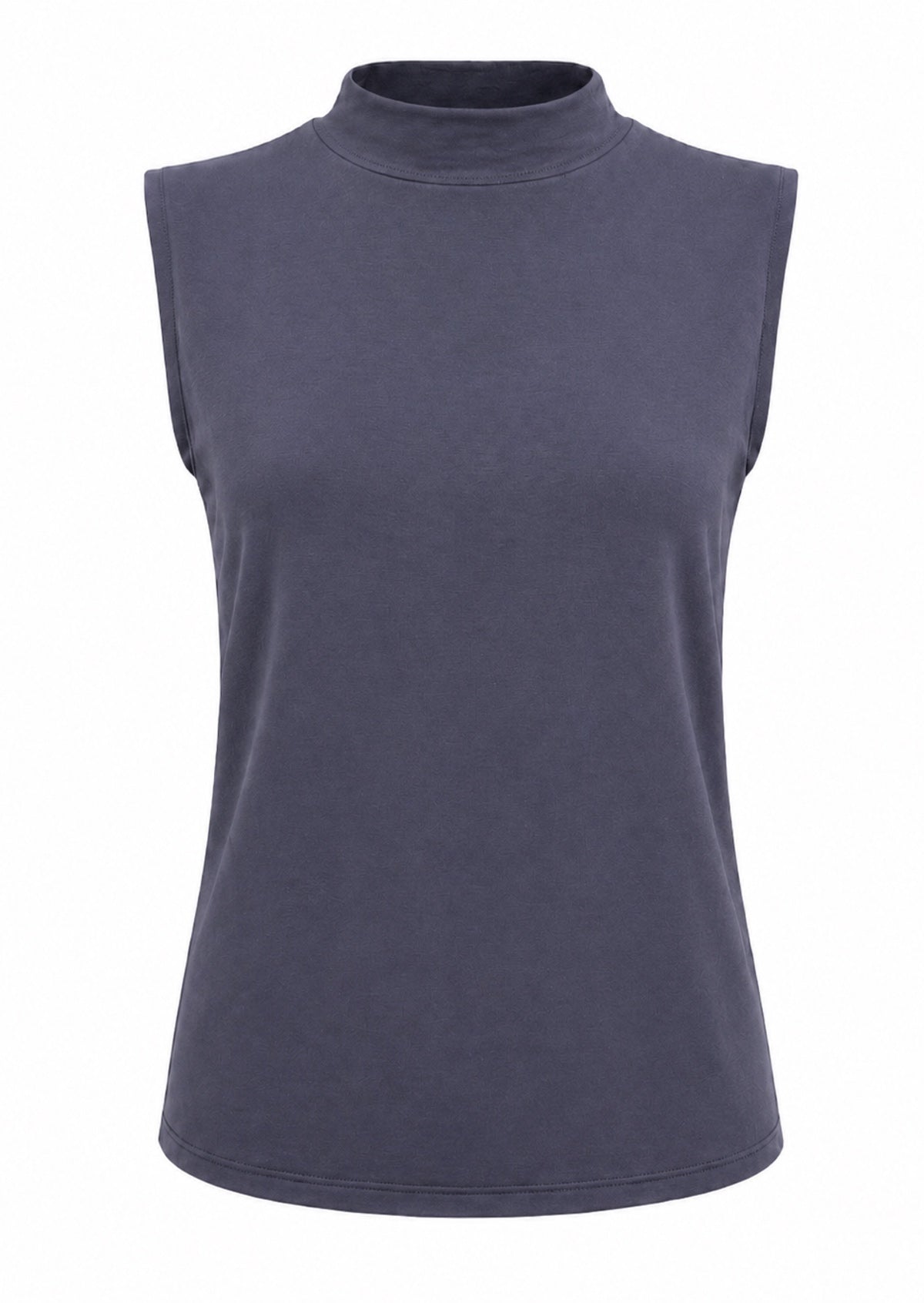 Dark grey mock turtleneck sleeveless soft stretch rayon top
