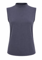 Dark grey mock turtleneck sleeveless soft stretch rayon top