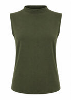 Olive green mock turtleneck sleeveless soft stretch rayon top