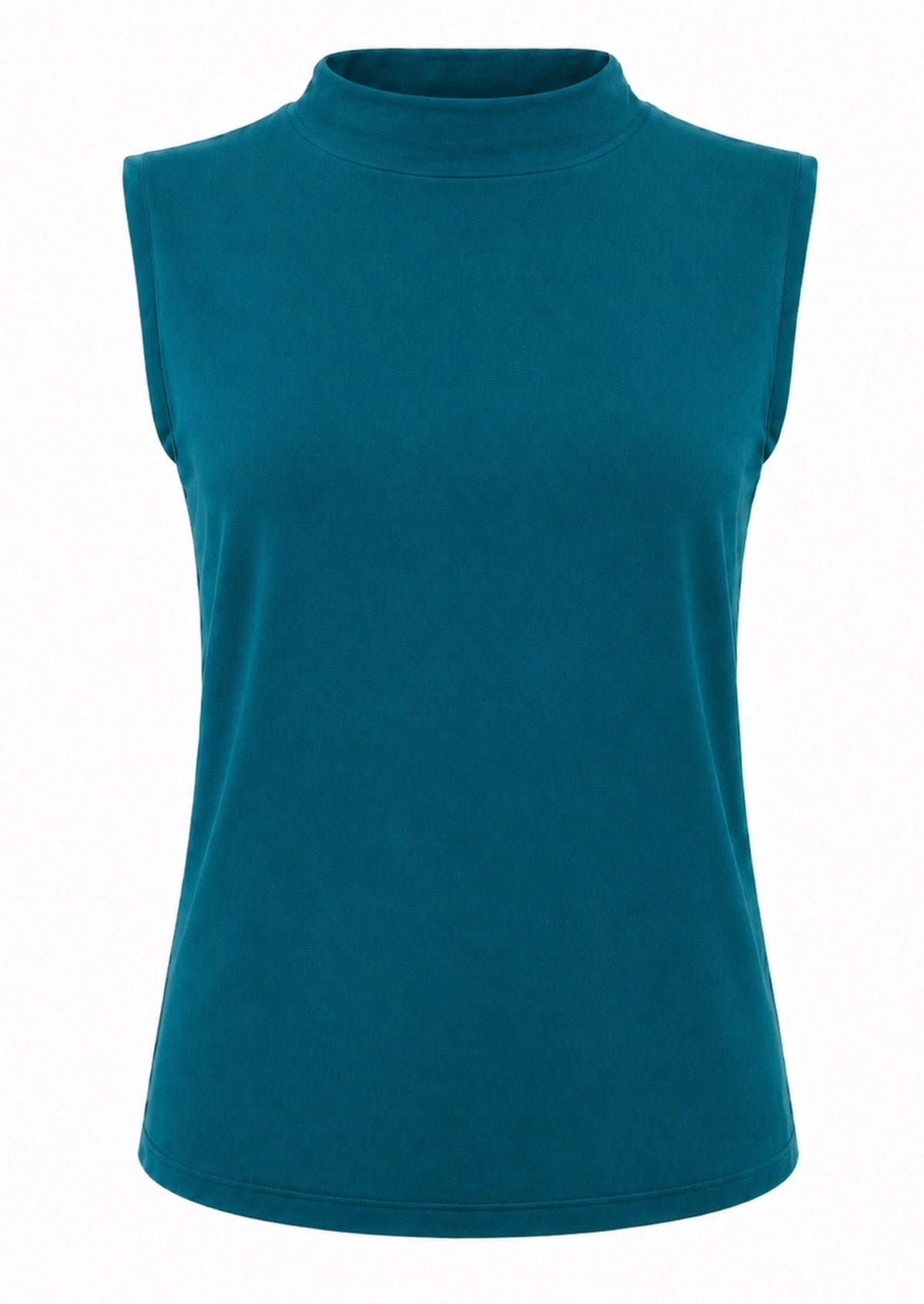 Teal mock turtleneck sleeveless soft stretch rayon top