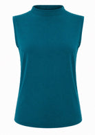 Teal mock turtleneck sleeveless soft stretch rayon top