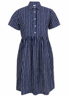Shikari print on dark blue base cotton relaxed fit collared short sleeve dress