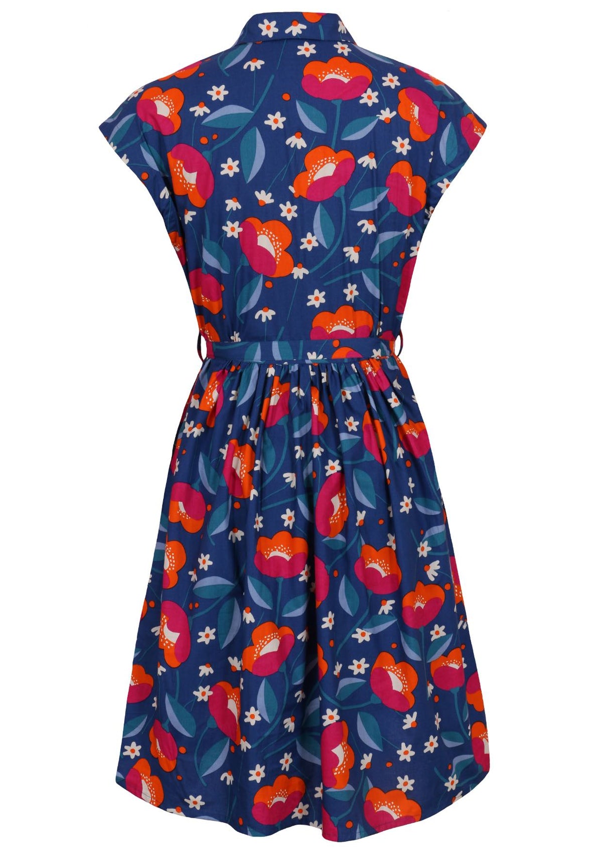 Back view cotton Ursula Dress in Joy print on mannequin