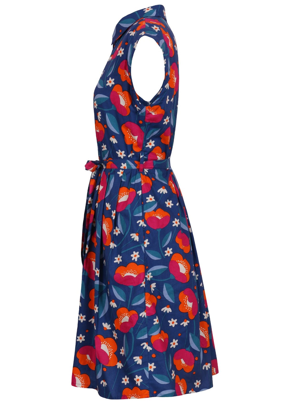 Side view cotton Ursula Dress in Joy print on mannequin