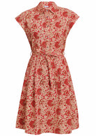 Front view cotton Ursula Dress in Rose print on mannequin