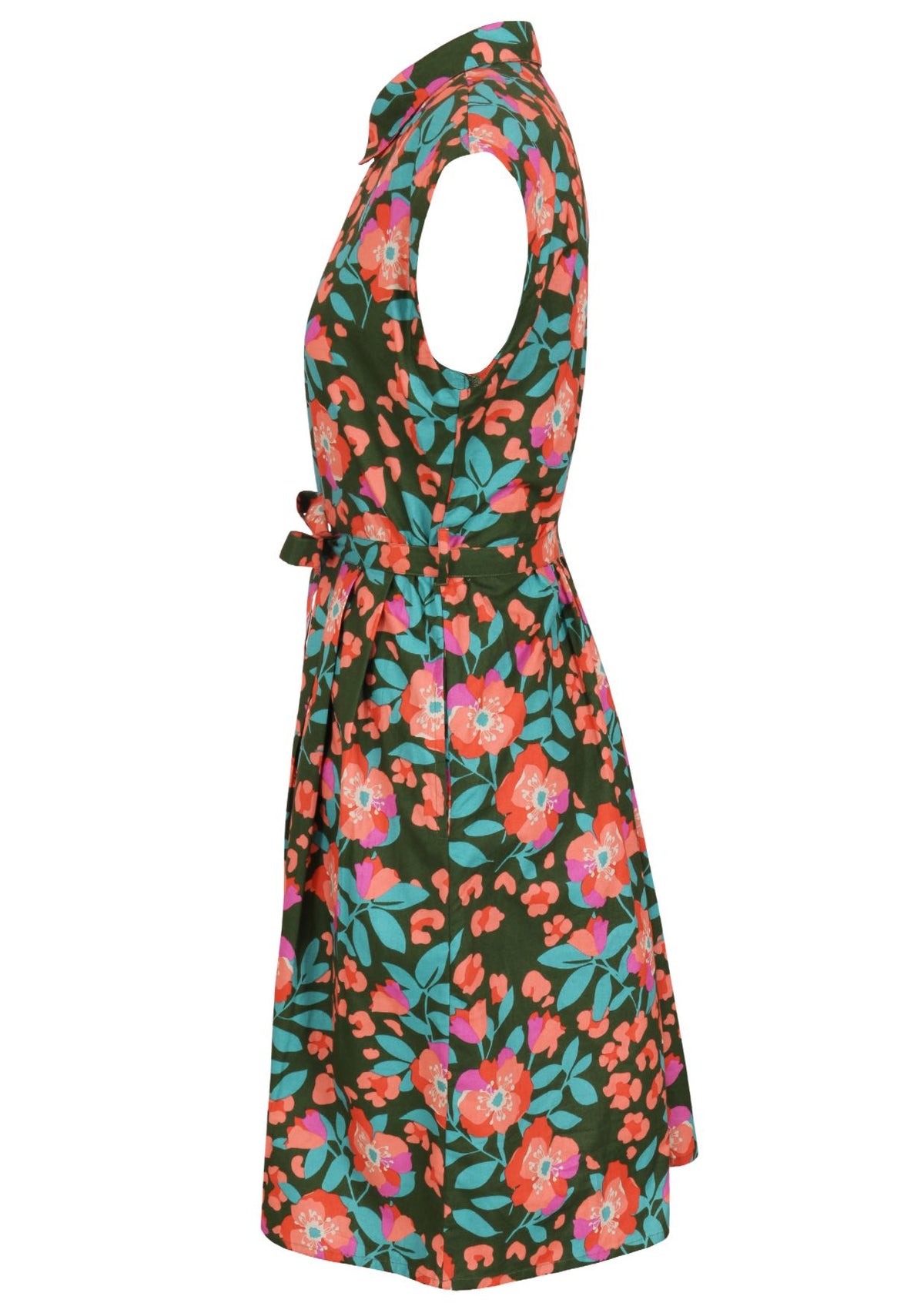 Side view cotton Ursula Dress in Neon Jungle print on mannequin