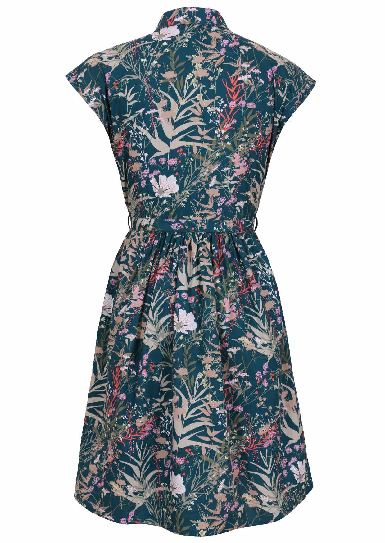 Back view cotton Ursula Dress in Verdure print on mannequin