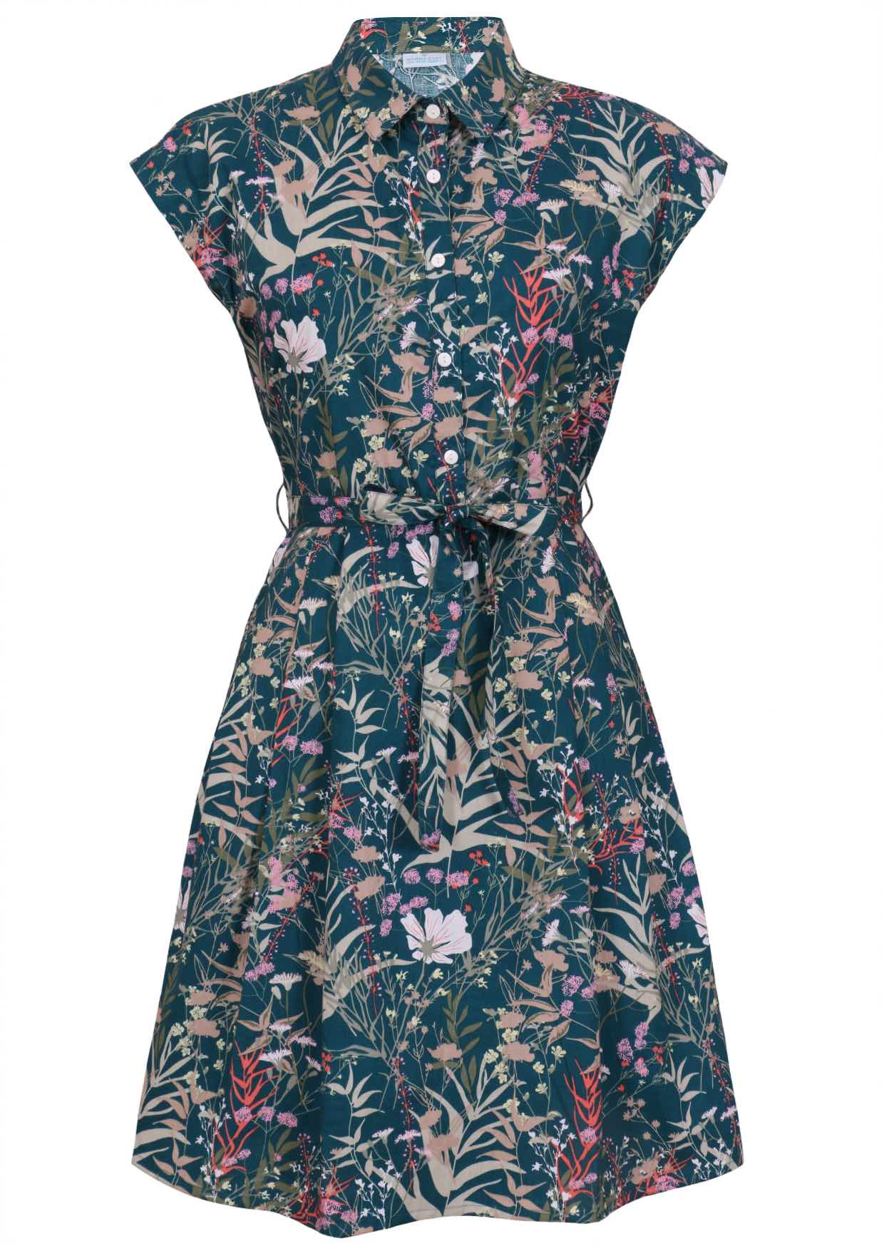 front view cotton Ursula Dress in Verdure print on mannequin