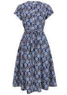 50's style cotton button through midi length dress with a waist tie