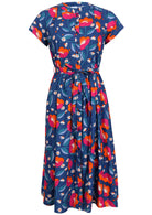 50's style cotton button through midi length dress with a waist tie