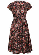 Black based traditional Indian floral print cotton dress with V-neckline.