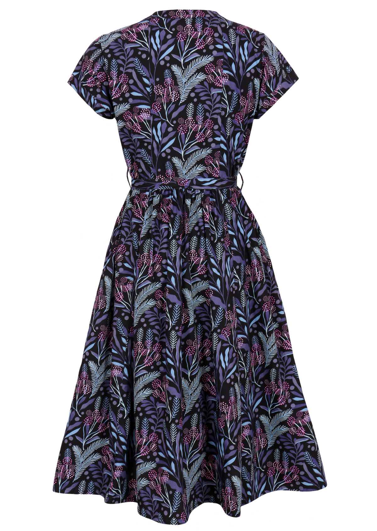 100% cotton retro dress with cap sleeves and waist tie