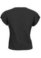 100% cotton top in black with cap sleeves back mannequin pic