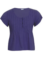 Dark bright blue cotton short sleeve top with buttons mannequin pic