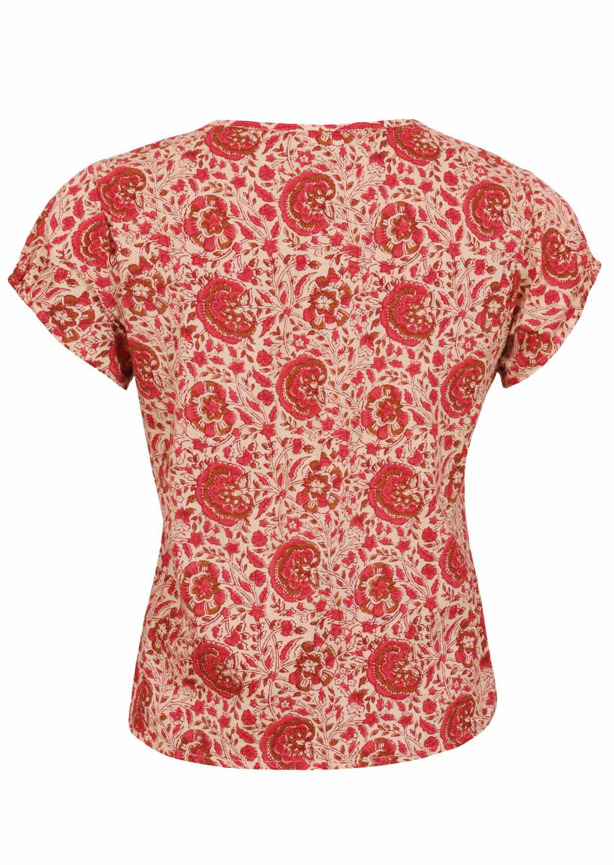 Back view of cream based floral print 100% cotton top 