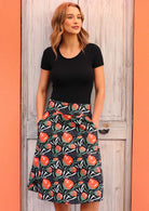 100% cotton generous A-line skirt with wide waistband and pockets