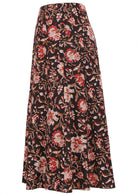 Black based traditional Indian floral print cotton skirt with side zip.