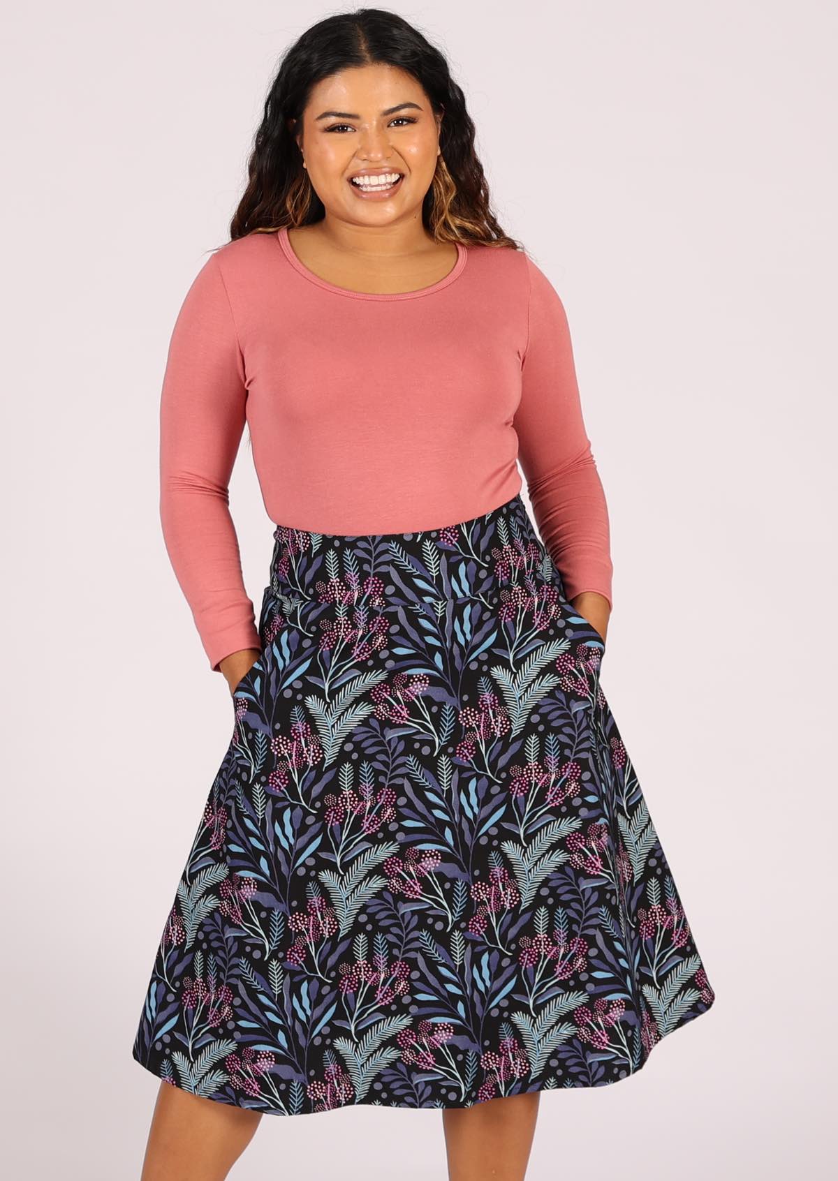 100% cotton generous A-line skirt with pockets