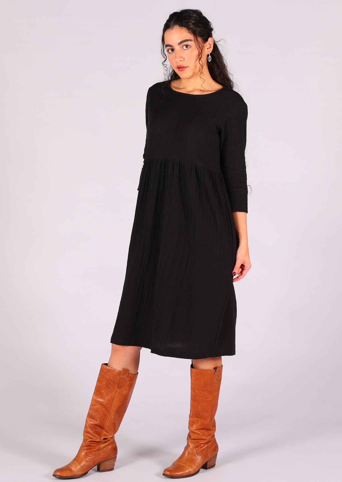 Super comfortable double cotton relaxed fit dress in black is a wardrobe essential