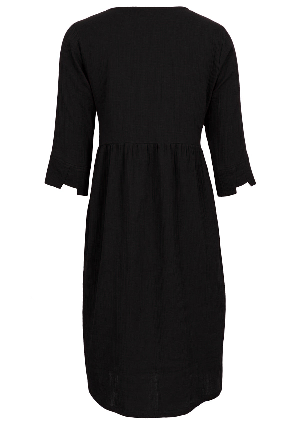 Black double cotton dress with detailed cuffs