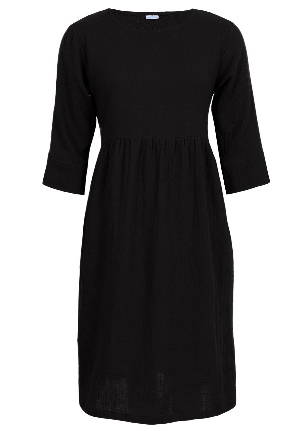 Black Double cotton dress with 3/4 sleeves and round neckline