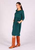 Loose fit deep teal cotton gauze dress with hidden side pockets