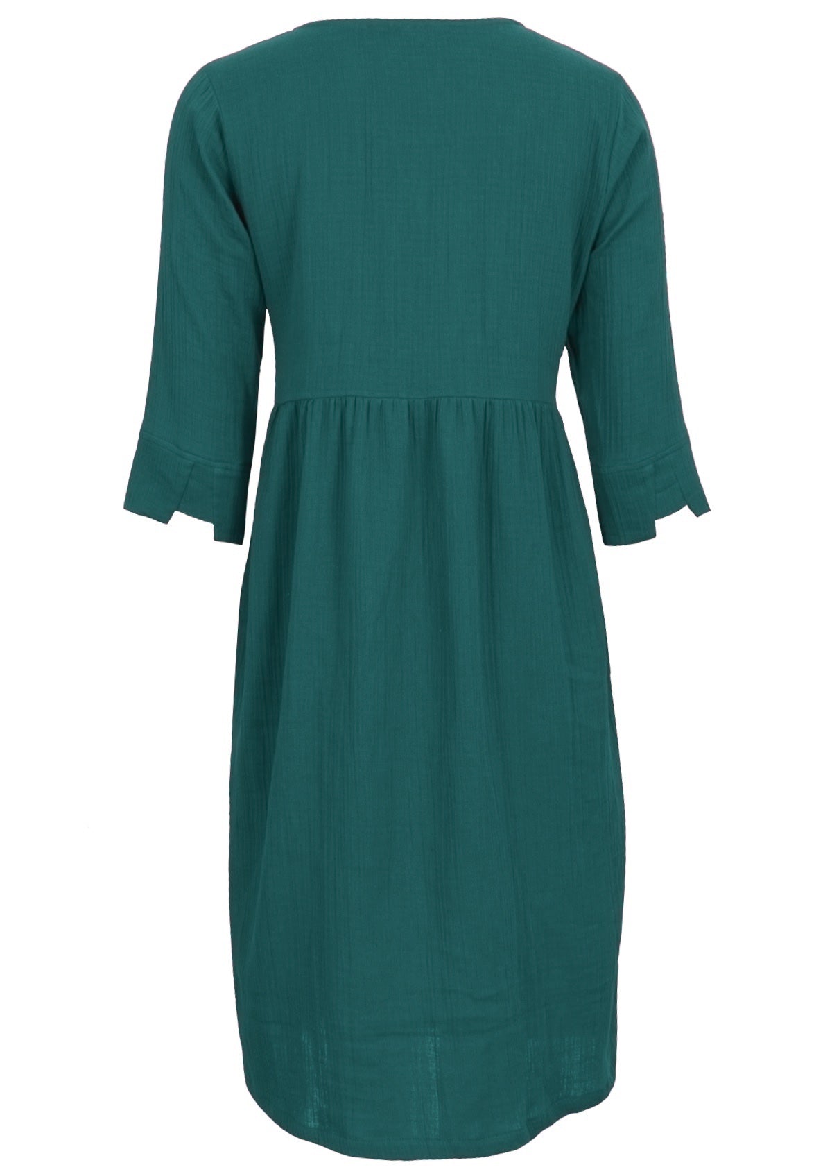 Deep teal double cotton dress with detailed cuffs