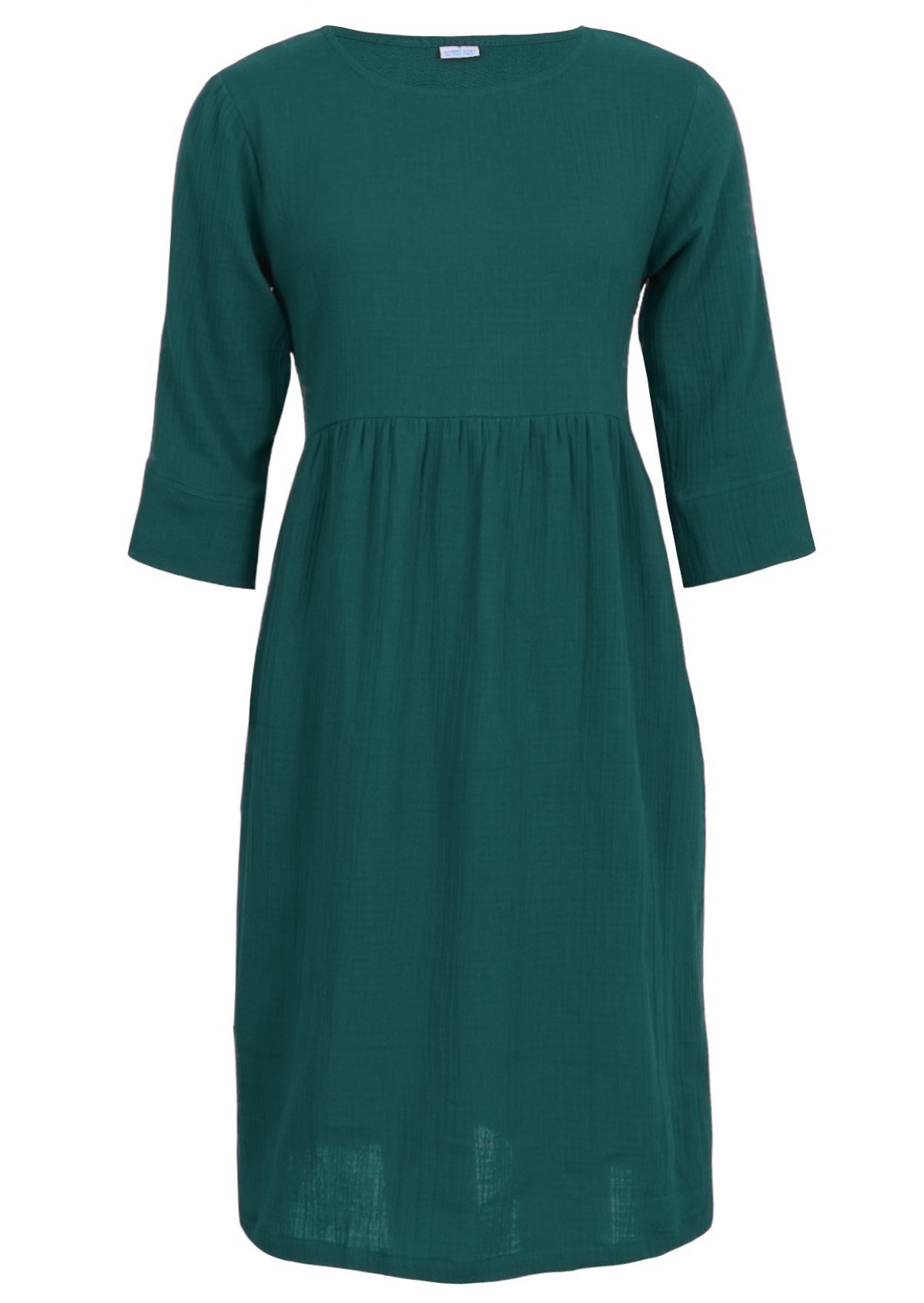Double cotton dress with round neckline and 3/4 sleeves
