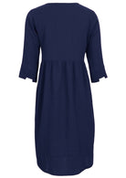 Dark blue double cotton dress with detailed cuffs