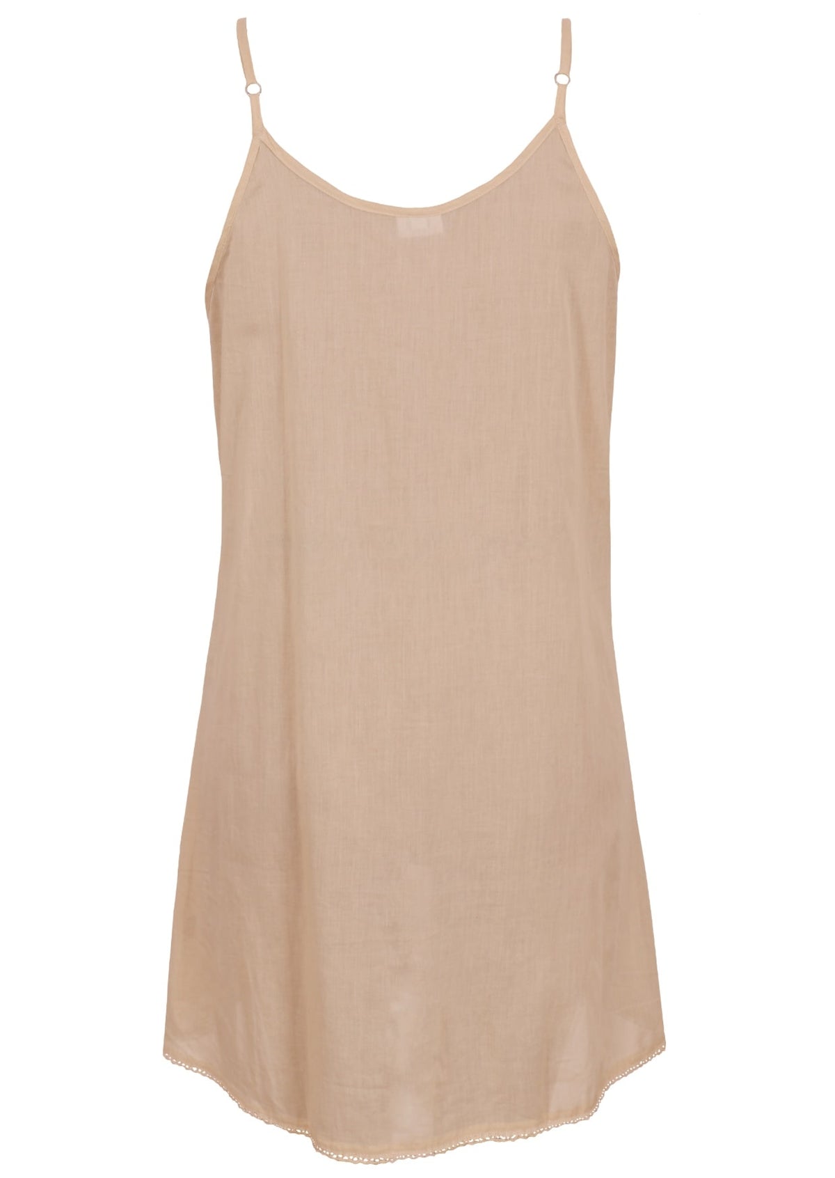 Nude cotton slip with adjustable spaghetti straps, back view