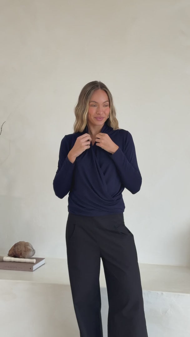 False Wrap Top Navy Blue video