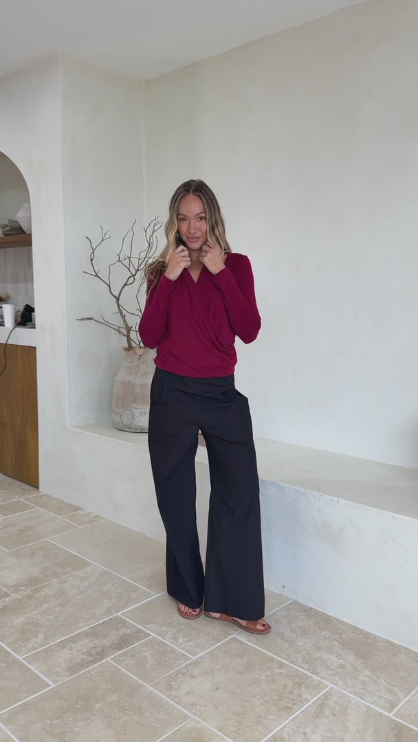 False Wrap Top Maroon video