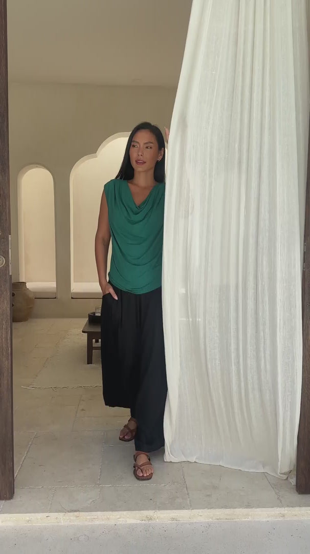 Pleated Cowl Neck Top Jade Green video