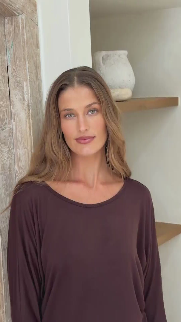 3/4 Sleeve Batwing Top Dark Brown video