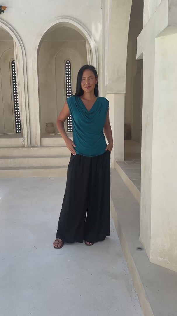 Pleated Cowl Neck Top Teal video