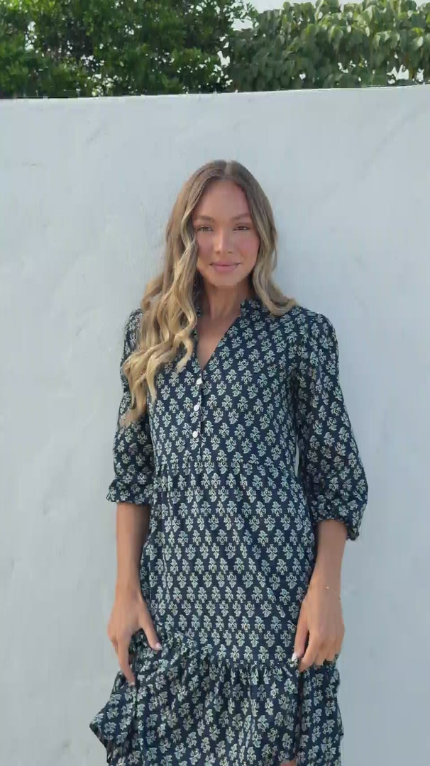 Tiered Midi Dress Blue Mango video