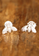 Sterling silver bee stud earrings with imprinted details