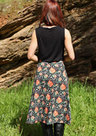 Cotton A-line skirt with native floral print on black base