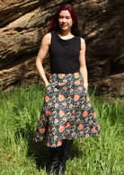 Over the knee cotton skirt strikes a flattering silhouette with its generous A-line shape