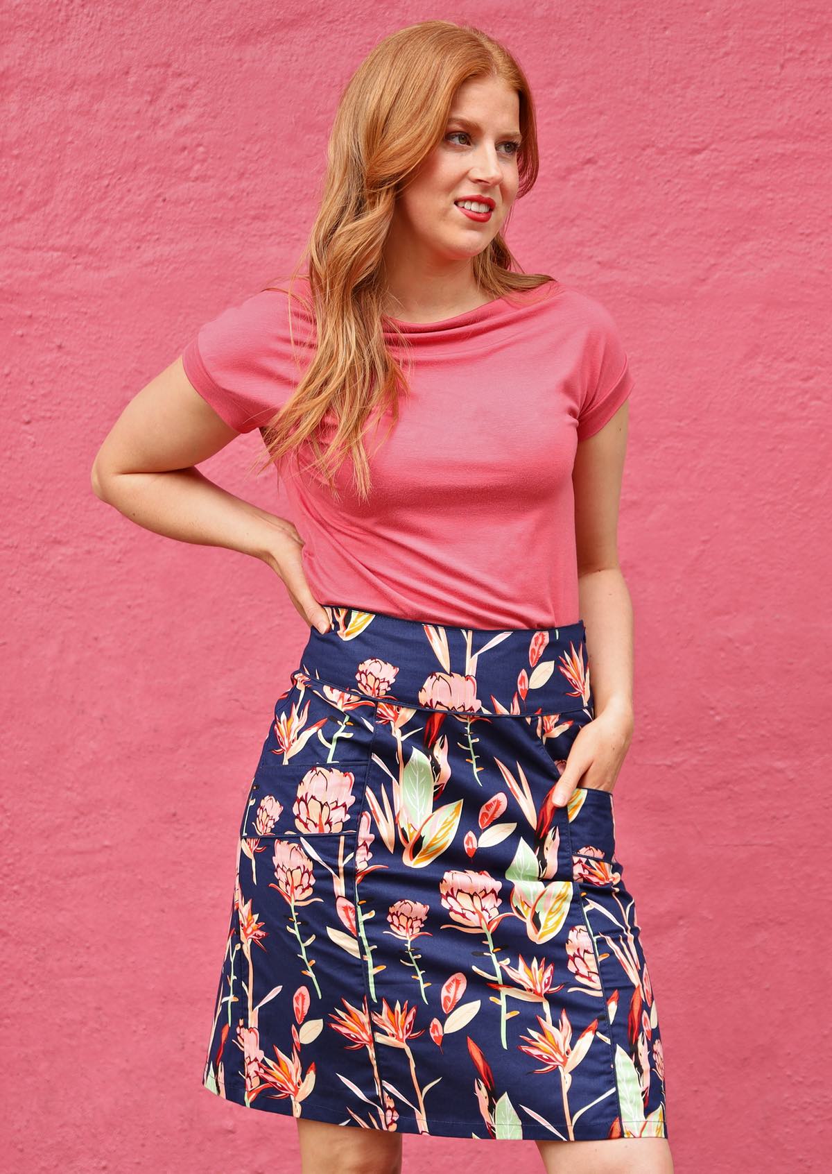 Cotton Printed Skirt Blue Base Floral Print | Karma East Australia