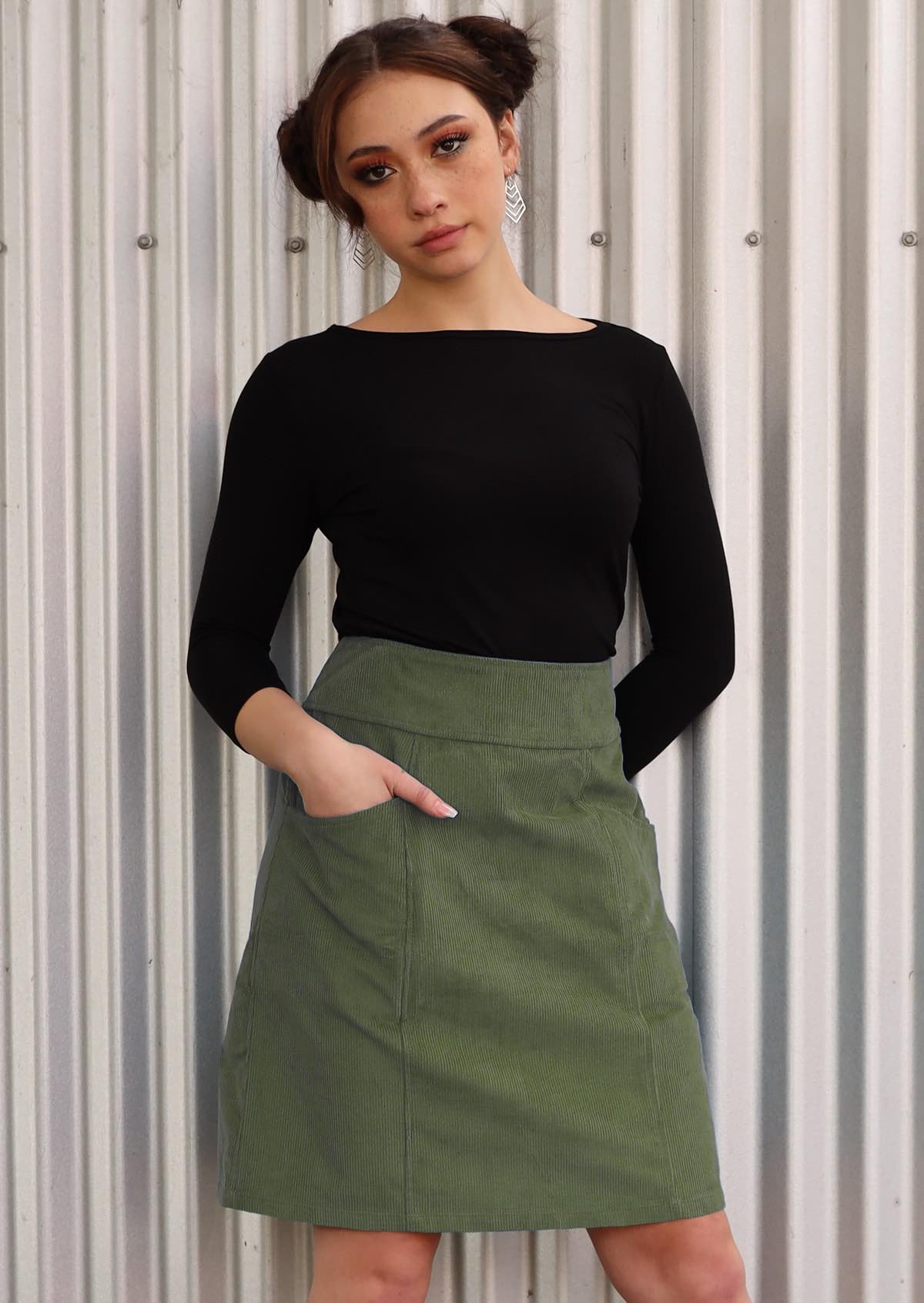 Green cord pencil skirt sale