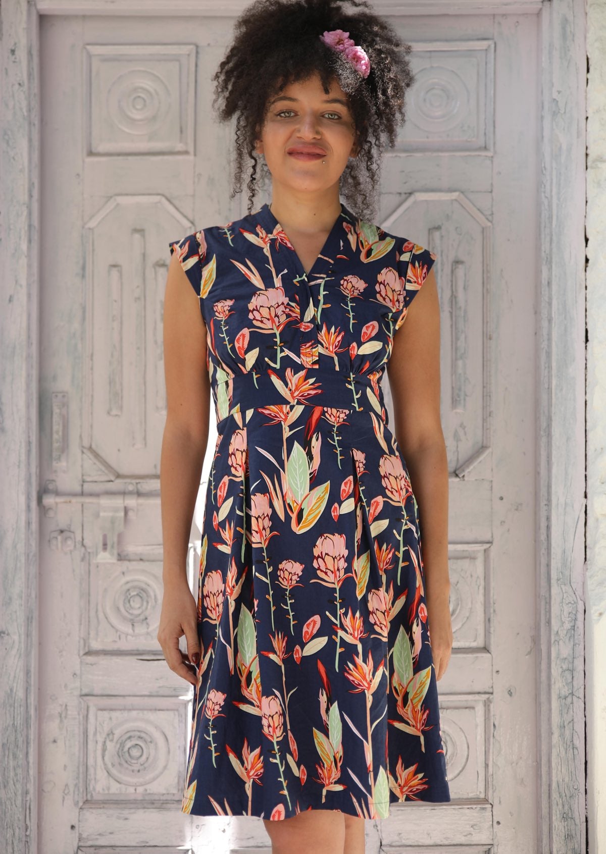 Cotton Billie Dress Blue Floral Print | Karma East Australia