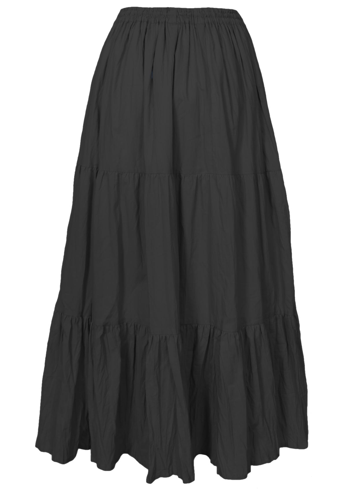 Back of cotton tiered maxi skirt in black